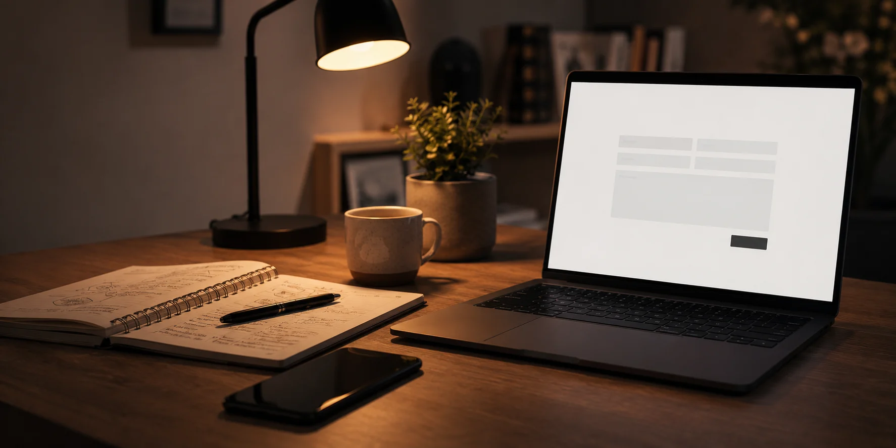 Workspace with a contact form ready for a new project